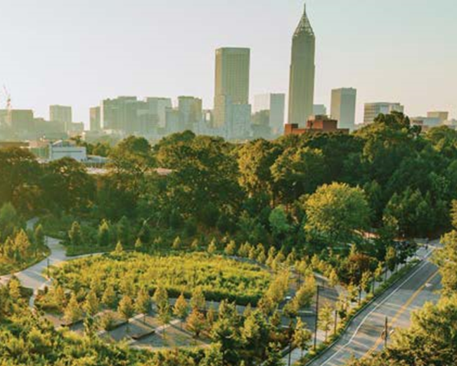 outdoor photo of Atlanta skyline and greenery